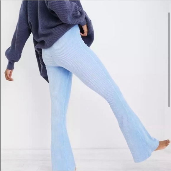 NWT! Aerie, Groove-On Velour High Waisted Flare Pants, Light Blue, Size Small - Picture 2 of 9